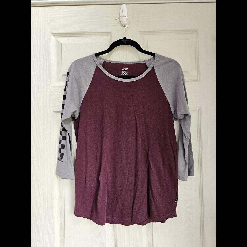 Vans  Checkered Long Sleeve T Shirt Large Maroon Gray